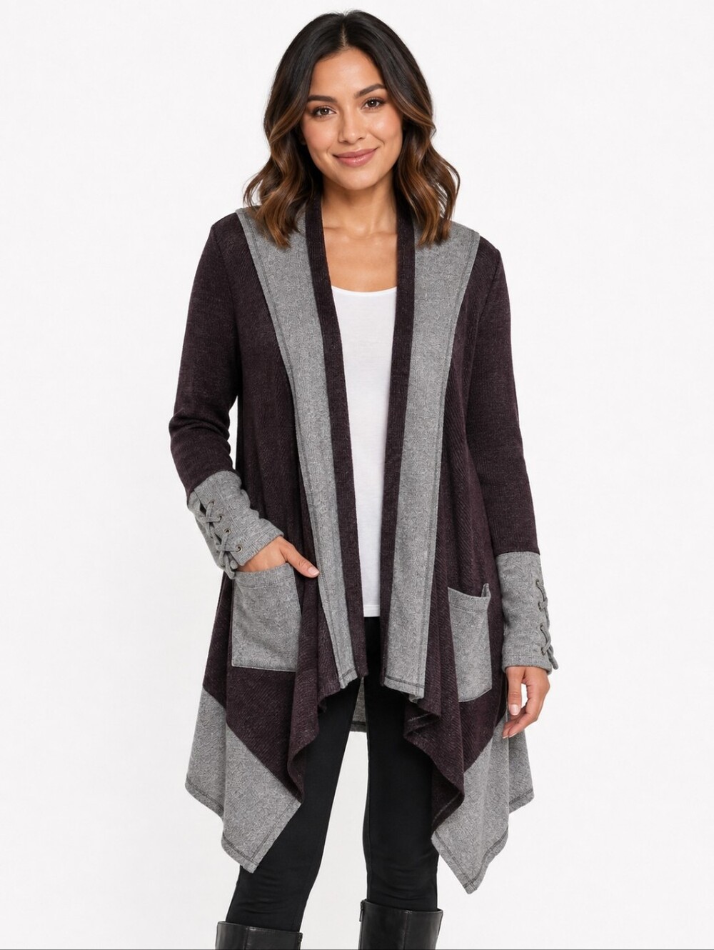 Knox Rose Charcoal Gray Waterfall Cardigan Handkerchief Hem M